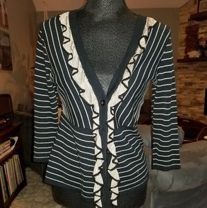 CAbi THE FLIRT Ruffle Striped Cardigan